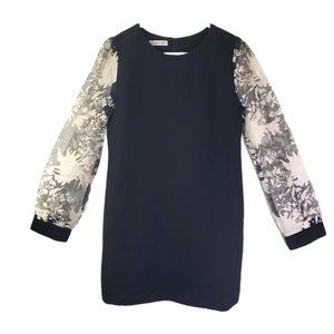 New SECRETLABEL, WHITE-FOX Large Black and White Floral Shift Sheer Sleeve Dress